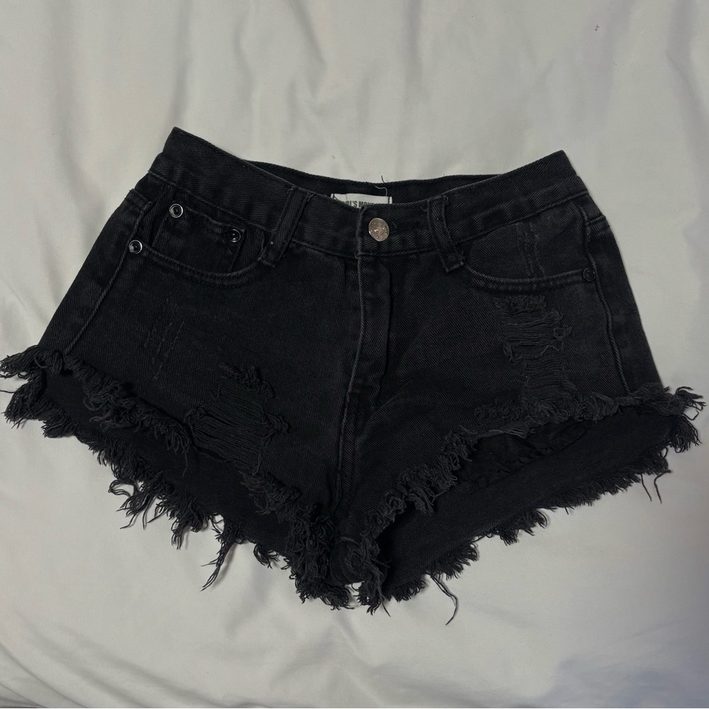 Girl’s Monday Distressed Black Jean Shorts